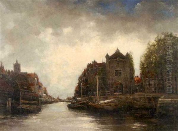 Northern Canal Scene Oil Painting by Hermanus Koekkoek the Younger