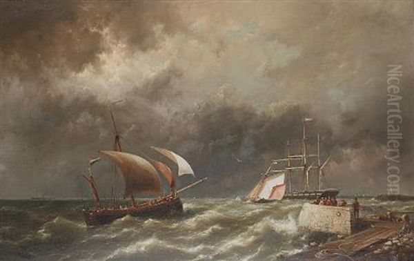 The Harbour Mouth Oil Painting by Hermanus Koekkoek the Younger