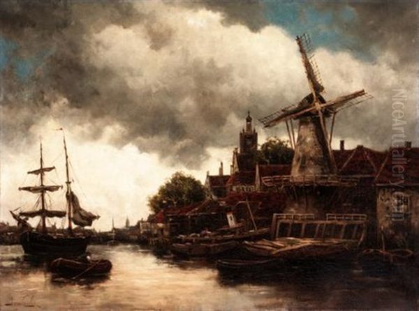 Dutch Harbour Views (pair) Oil Painting by Hermanus Koekkoek the Younger