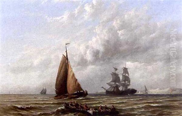 Shipping In A Calm Oil Painting by Hermanus Koekkoek the Younger