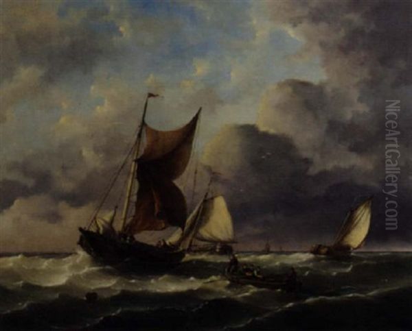 Sailing Barges Setting Out For Sea Oil Painting by Hermanus Koekkoek the Younger