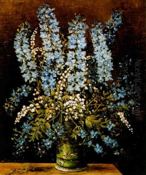 A Still Life Of Delphiniums In A Vase Oil Painting by Hermanus Koekkoek the Younger