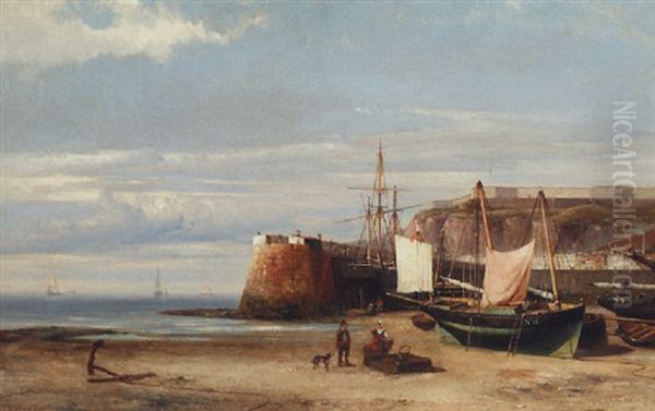 On The Beach Of A Dutch Port Oil Painting by Hermanus Koekkoek the Younger