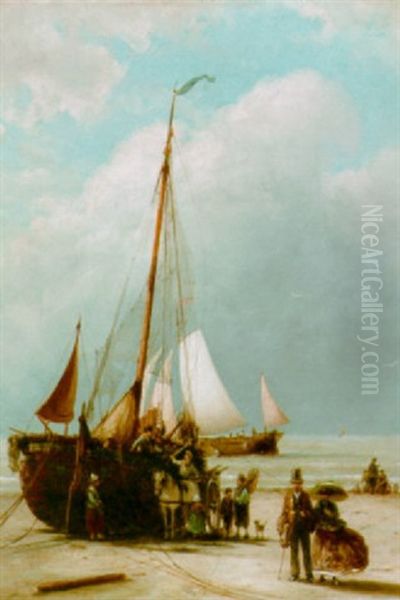 A Beached Bomschuit Oil Painting by Hermanus Koekkoek the Younger