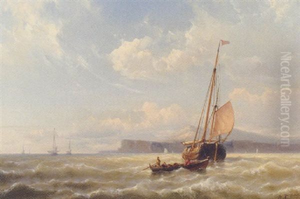 Shipping Off The Coast In Breezy Weather Oil Painting by Hermanus Koekkoek the Younger