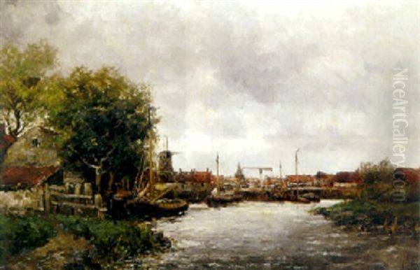 An Active Waterway Oil Painting by Hermanus Koekkoek the Younger