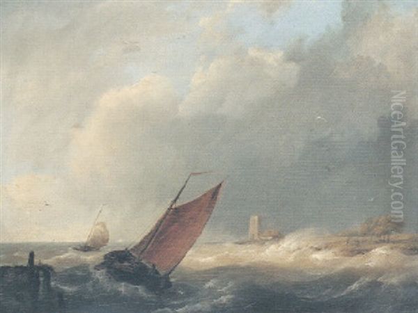 Shipping In A Choppy Sea Oil Painting by Hermanus Koekkoek the Younger