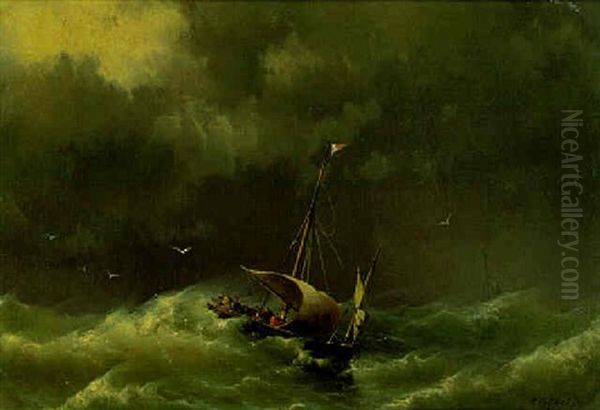 A Sailing Vessel In A Heavy Swell Oil Painting by Hermanus Koekkoek the Younger