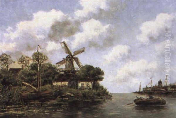 On The Amstel Oil Painting by Hermanus Koekkoek the Younger