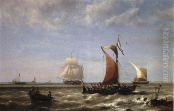 Shipping Off The Coast Oil Painting by Hermanus Koekkoek the Younger