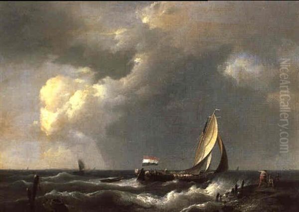 Fischerboote Bei Sturmender See Oil Painting by Hermanus Koekkoek the Younger