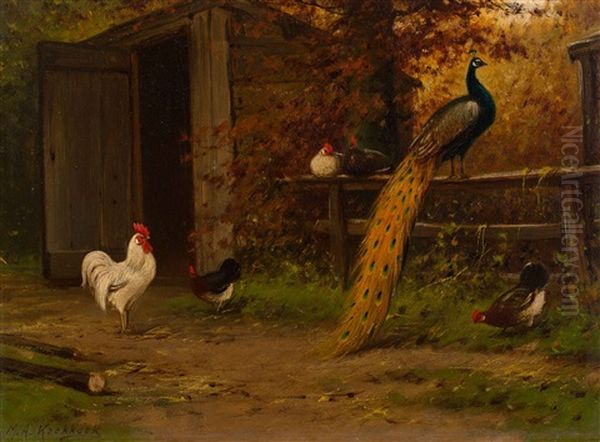 The Hen House Oil Painting by Marinus Adrianus Koekkoek the Younger