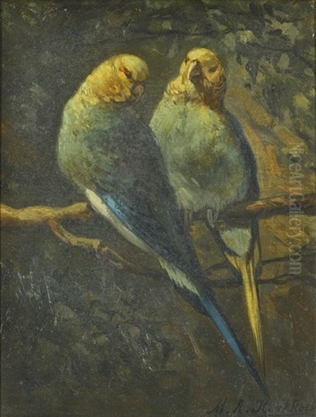 Parrots Oil Painting by Marinus Adrianus Koekkoek the Younger