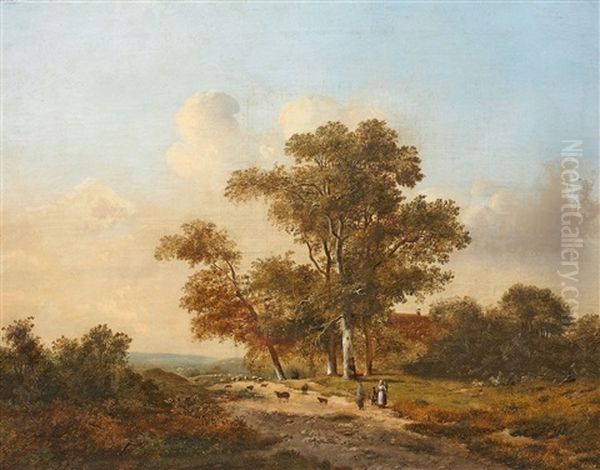 Hollandische Landschaft Mit Bauern Und Schafherde Oil Painting by Marinus Adrianus Koekkoek the Younger