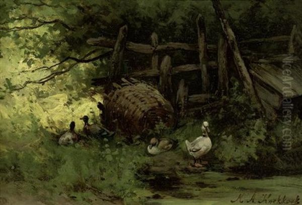 Landschaft Mit Enten Oil Painting by Marinus Adrianus Koekkoek the Younger