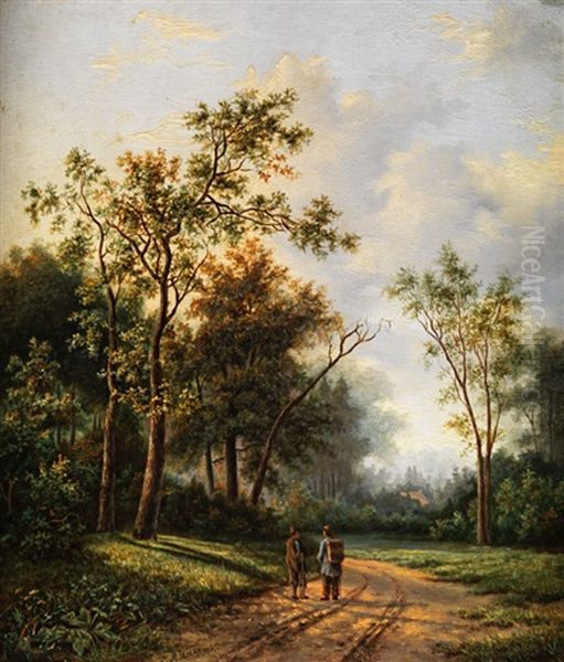 Wanderer Auf Einem Sandigen Weg Oil Painting by Marinus Adrianus Koekkoek the Younger