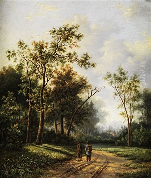 Wanderer Auf Einem Sandigen Weg Oil Painting by Marinus Adrianus Koekkoek the Younger