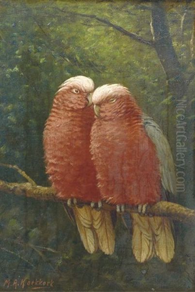 Rose Kakatoes: Colourful Friends Oil Painting by Marinus Adrianus Koekkoek the Younger