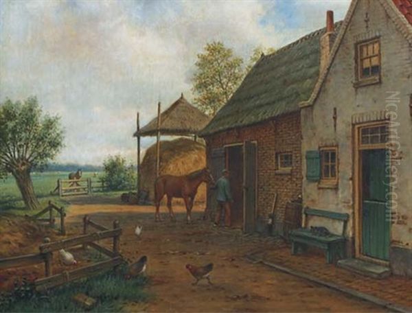 The Farmyard Oil Painting by Marinus Adrianus Koekkoek the Younger