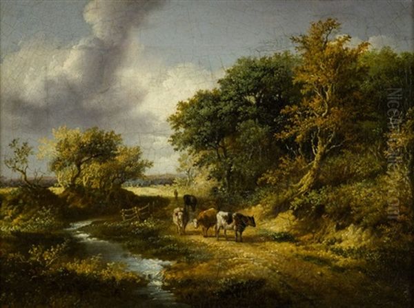 Paesaggio Con Mucche Oil Painting by Barend Cornelis Koekkoek