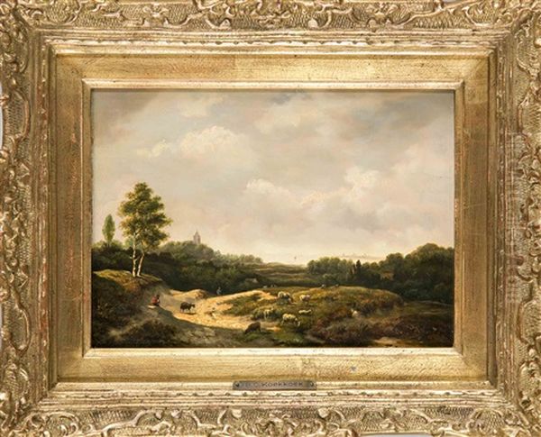 Dunenlandschaft Mit Schafen Oil Painting by Barend Cornelis Koekkoek