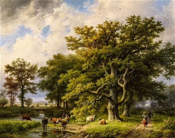 Waldrand Mit Kuhtranke Oil Painting by Barend Cornelis Koekkoek