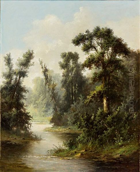 Bewaldete Flusslandschaft An Einem Dunstigen Morgen Oil Painting by Barend Cornelis Koekkoek