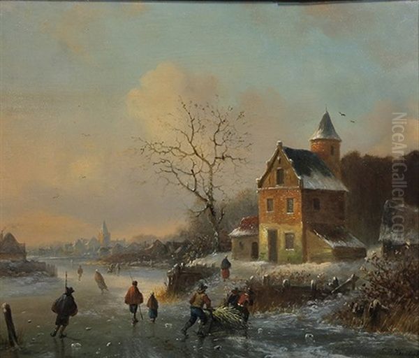 Winter In Holland Oil Painting by Barend Cornelis Koekkoek