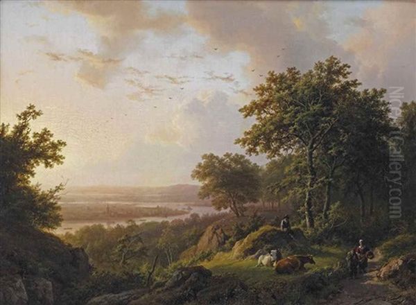 A Rhine Landscape In The Evening Oil Painting by Barend Cornelis Koekkoek