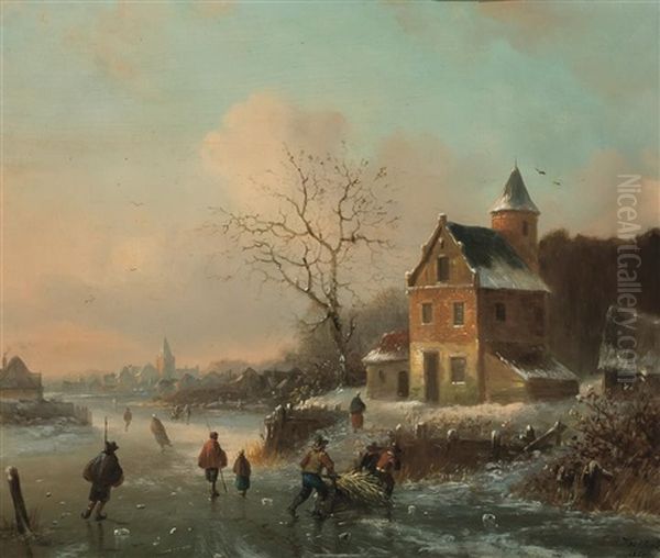 Winter In Holland Oil Painting by Barend Cornelis Koekkoek