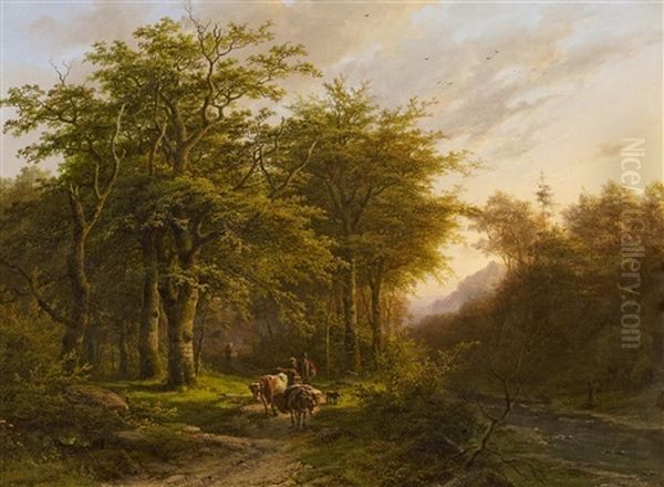 Waldlandschaft Mit Viehzug Oil Painting by Barend Cornelis Koekkoek