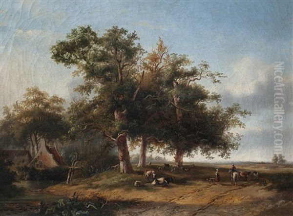 Paisaje Con Campesinos Oil Painting by Barend Cornelis Koekkoek