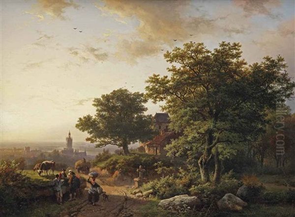 A Mountainous Landscape With A View On A Town In The Distance Oil Painting by Barend Cornelis Koekkoek