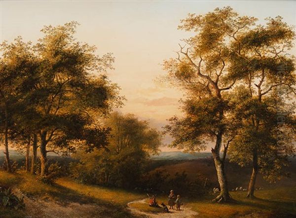 Viehirte Mit Seiner Familie Bei Der Rast An Einer Waldlichtung by Barend Cornelis Koekkoek