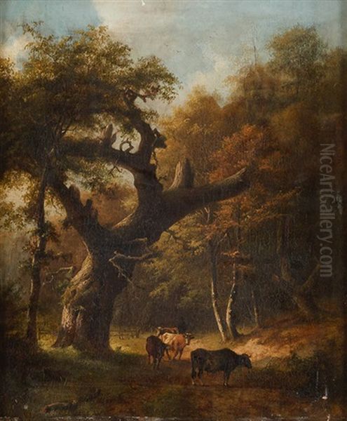 Kuhbauer Mit Seinem Vieh Im Wald Oil Painting by Barend Cornelis Koekkoek