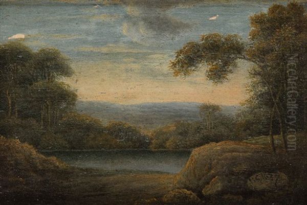 Landschaft Am See (+ Landschaft Mit Ruine; 2 Pair) Oil Painting by Barend Cornelis Koekkoek