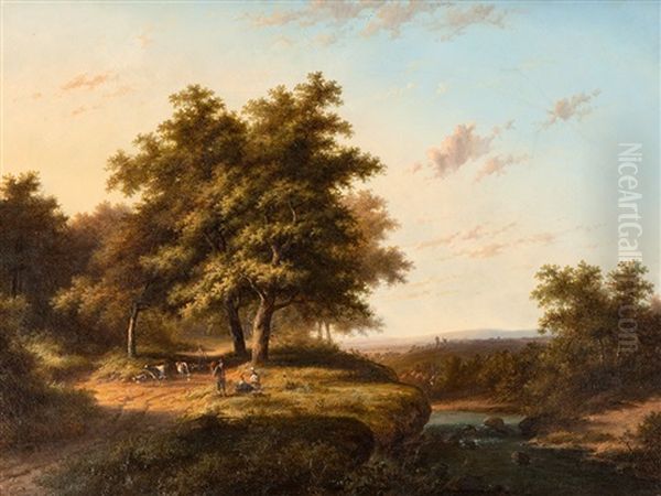 Forest With A River Landscape Oil Painting by Barend Cornelis Koekkoek