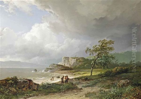 A Breezy Day Along The Coast Oil Painting by Barend Cornelis Koekkoek