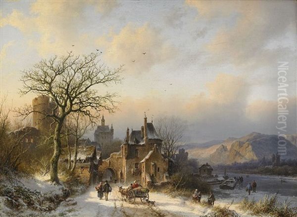 Winterlandscape With Buldings Oil Painting by Barend Cornelis Koekkoek