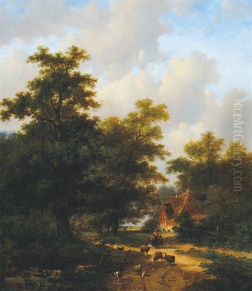 Sheep By A Cottage Oil Painting by Barend Cornelis Koekkoek