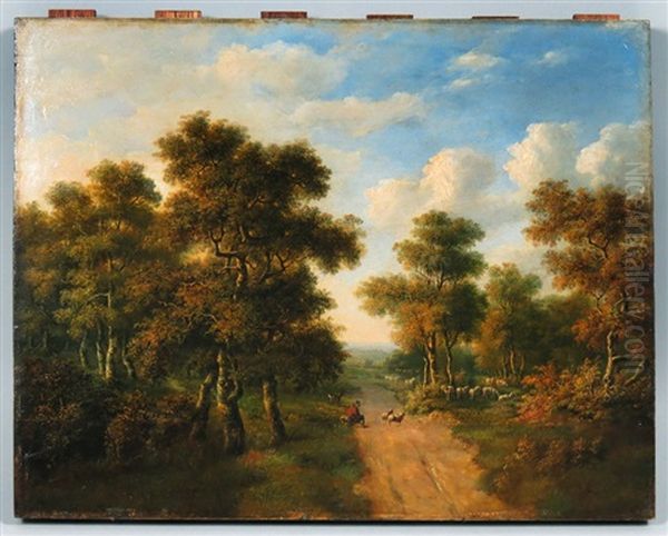 Figures In Landscape Oil Painting by Barend Cornelis Koekkoek