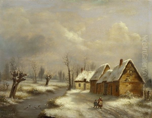 Winterlandschaft Oil Painting by Barend Cornelis Koekkoek