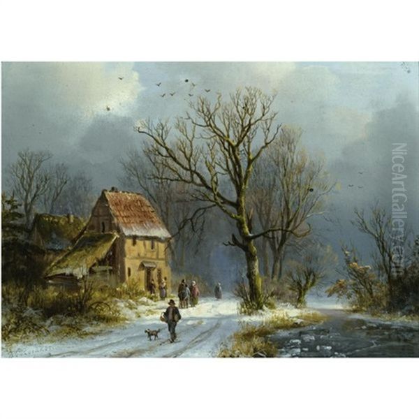 Winter In Het Bosch - Winter In The Woods Oil Painting by Barend Cornelis Koekkoek