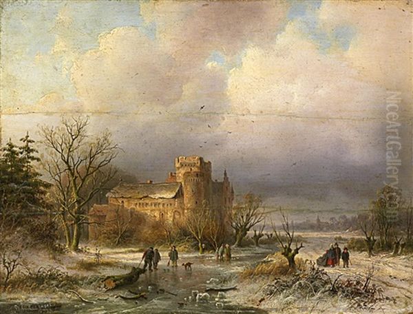 Winterlandschaft Mit Altem Schloss Oil Painting by Barend Cornelis Koekkoek