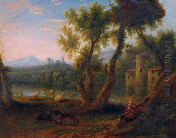 Ideal Landscape With Shepherd Oil Painting by Barend Cornelis Koekkoek