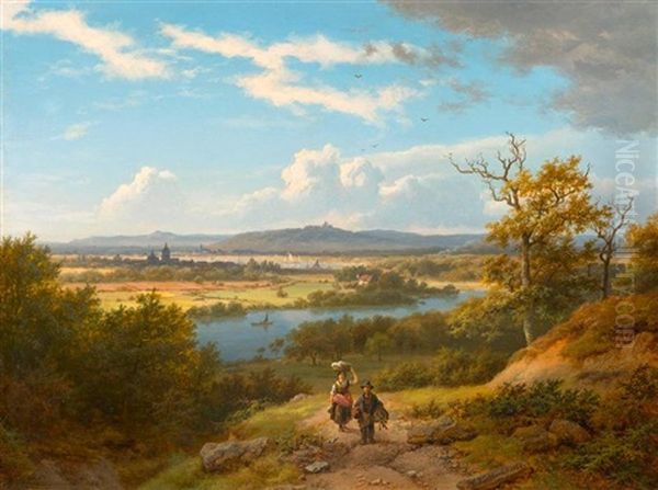 Flusslandschaft Mit Zwei Wanderern Oil Painting by Barend Cornelis Koekkoek