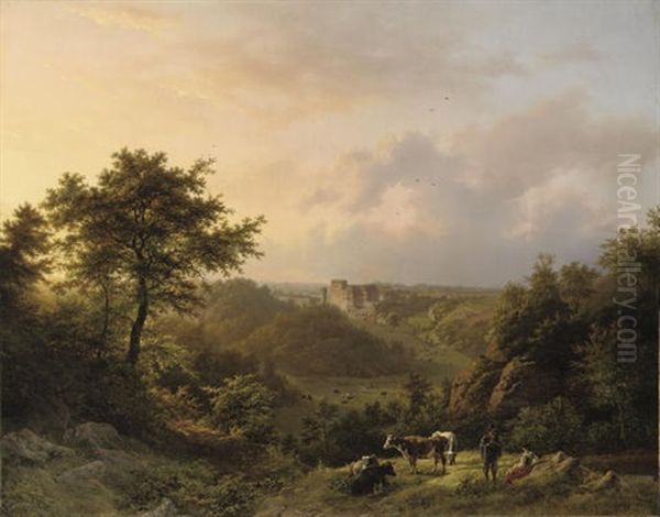 Paysage Montagneux Dans Le Grand-duche De Luxembourg - The Stronghold Hollenfels, Luxembourg Oil Painting by Barend Cornelis Koekkoek