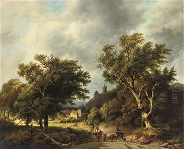 Der Windstoss - The Sun Breaking Through Clouds Near Cleves Oil Painting by Barend Cornelis Koekkoek