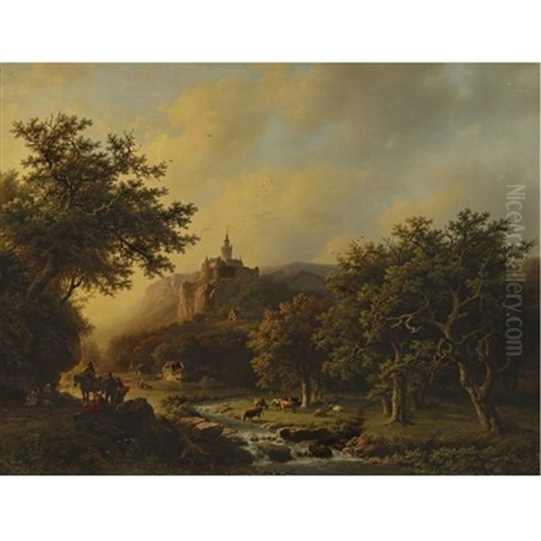 Landscape With Castle Oil Painting by Barend Cornelis Koekkoek