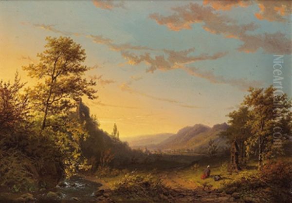 Romantische Landschaft Im Abendrot Oil Painting by Barend Cornelis Koekkoek